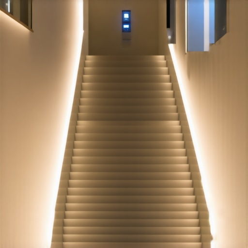 Modern staircase with integrated smart lighting system and sensors